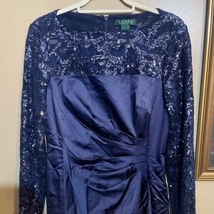 NWT Lauren Ralph Lauren Navy Sequin Lace Rushed Cocktail Dress Size 10